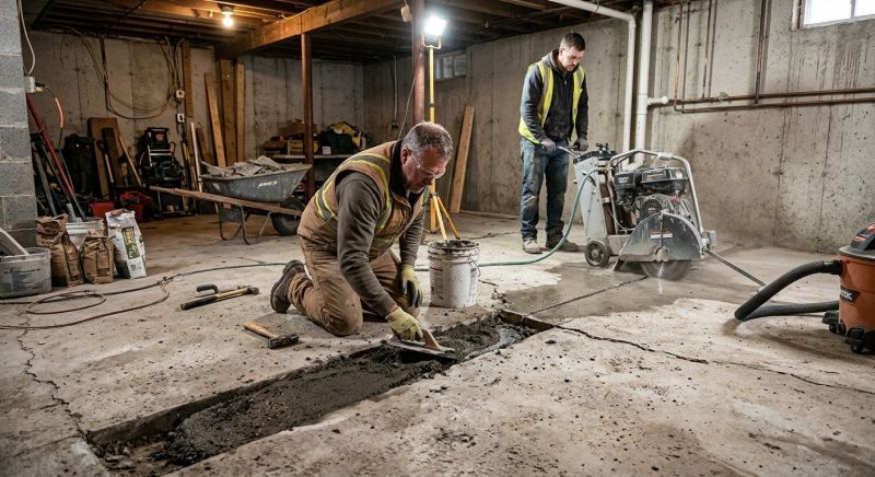 Cracked Basement Floor Repair in Berlin, CT